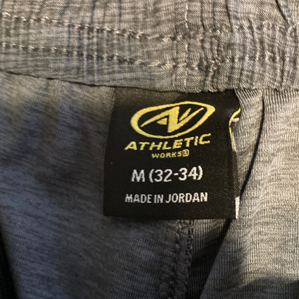 Polyester athletic Works Gray Heather Men's Athletic Shorts with Yellow Logo.